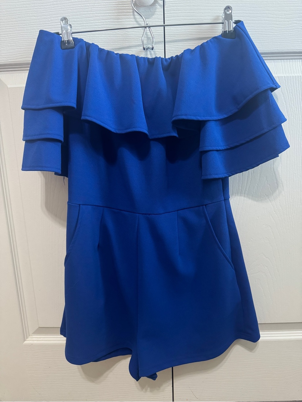 Women's Off-Shoulder Ruffle Romper in Royal Blue